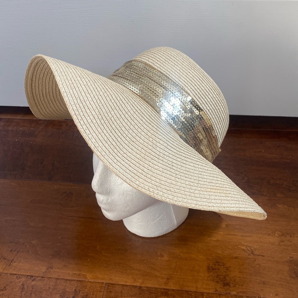Bebe Straw Sequin Floppy Hat